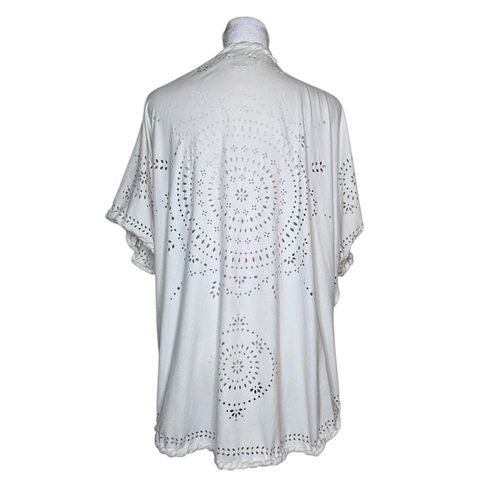 CATO womens Ivory Eyelet Open Front Kimono Boho Style Short Sleeve Size XL - Picture 2 of 9